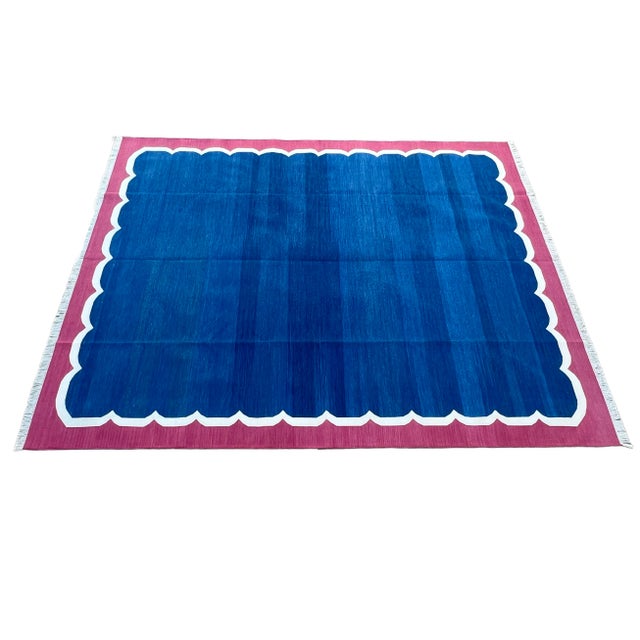 Cotton Scalloped Reversible Dhurrie Rug - 9'x12' These special flat-weave dhurries are hand-woven with 15 ply 100% cotton...