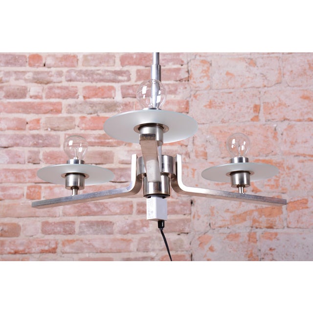 Bauhaus Chandelier in Nickel-Plated Steel and Opaline Glass, Czech, 1930s For Sale - Image 6 of 13