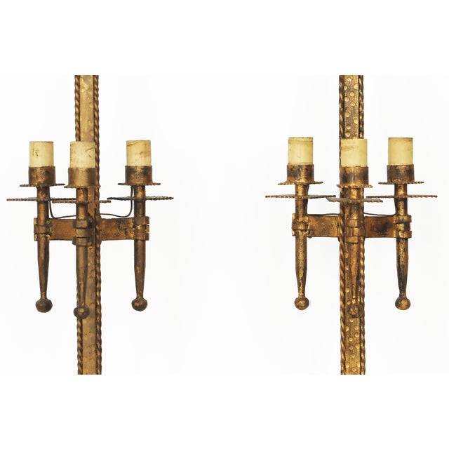Mid-20th Century Golden Wrought Iron Tripod Table Lamps by Ferro Art, Set of 2 For Sale - Image 4 of 16