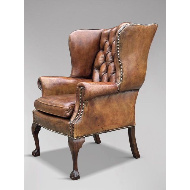 Brown Brown Leather Button Wing Armchair, 1860s For Sale - Image 8 of 11