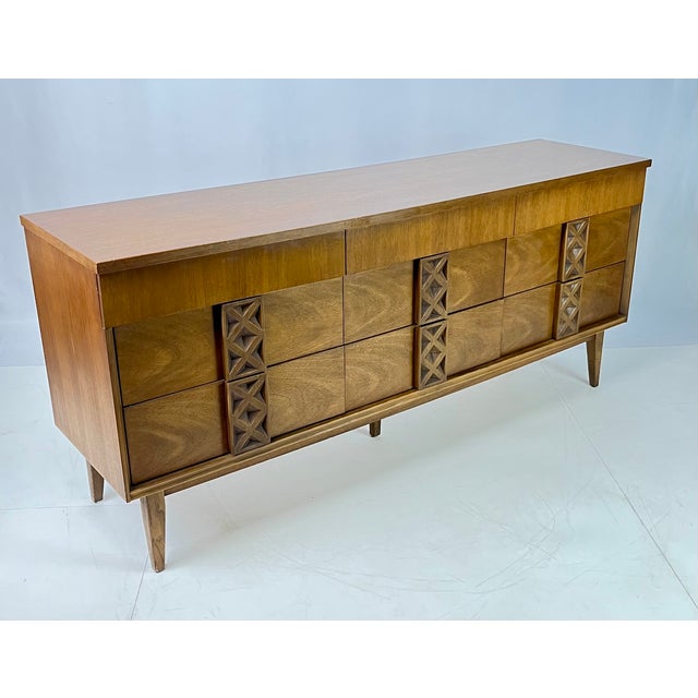 Mid-Century Modern Bassett "Zenith" Walnut Triple Dresser For Sale - Image 9 of 14
