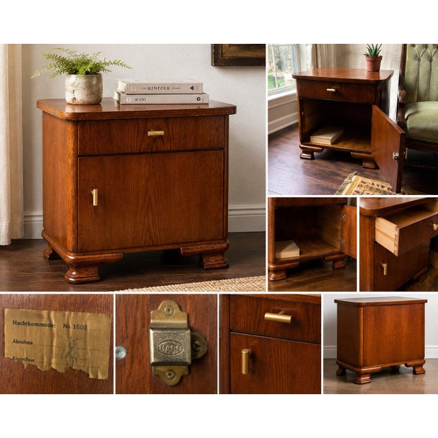 Restored 1940s German Nachtkommode Bedside Cabinet With Original Factory Inspection Label For Sale - Image 4 of 6