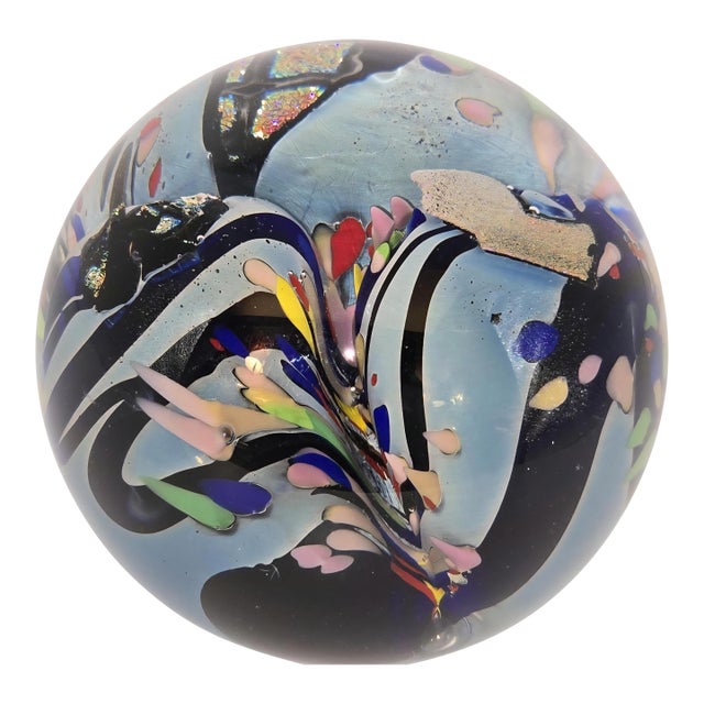 Rollin Karg Signed, Dichroic 2004 Signed Robert Eickholt Hand-Blown Iridescent Art Glass Paperweight For Sale