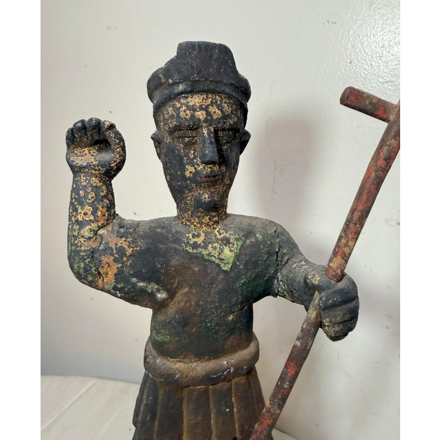 17th Century Large Antique 1600's Hand Carved Saint San Miguel Santos Religious Sculpture For Sale - Image 5 of 14