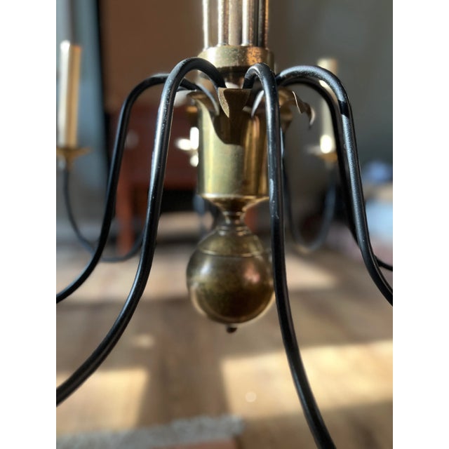 Vintage Brass Palm Frond Leaf Tree 8 Light Chandelier Faux Bamboo Palm Beach For Sale - Image 10 of 10