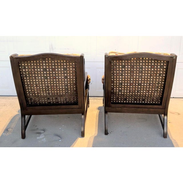 English Pair of Vintage Henredon Low-Profile Cane Wingback Lounge Chairs For Sale - Image 3 of 8