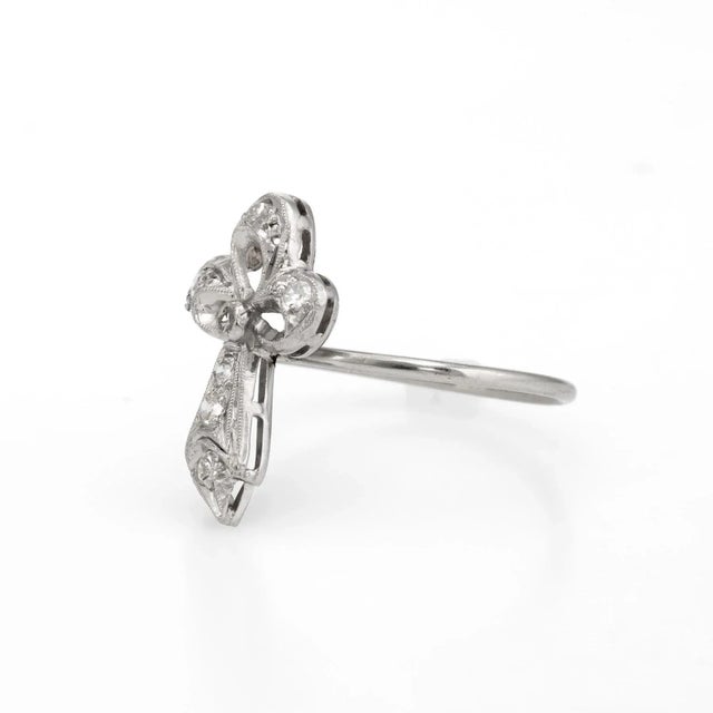 Antique Clover Conversion Ring Art Deco Diamond 14 Karat White Gold Platinum size 7 For Sale - Image 4 of 6