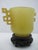 19th Century Chinese Archaistic Yellow Jade Twin Handled Libation Cup With Carved Wood Stand For Sale - Image 5 of 12