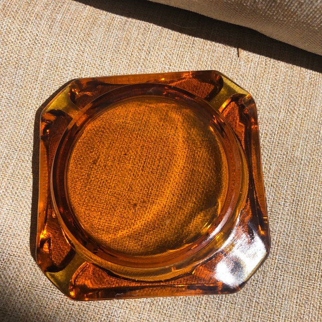 Square Amber Glass 1970’s Ashtray Chairish