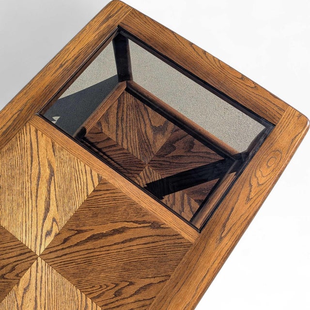 Mid 20th Century Mid 20th Century Smoked Glass and Oak Parquetry Coffee Table With Lower Shelf For Sale - Image 5 of 18