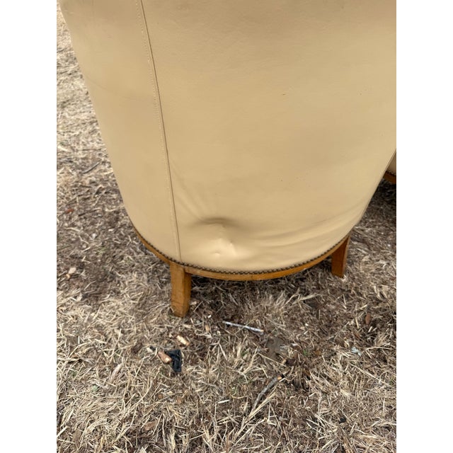 1940s French Art Deco Leather Solid Mahogany Barrel Back Club Chairs - A Pair For Sale - Image 9 of 12