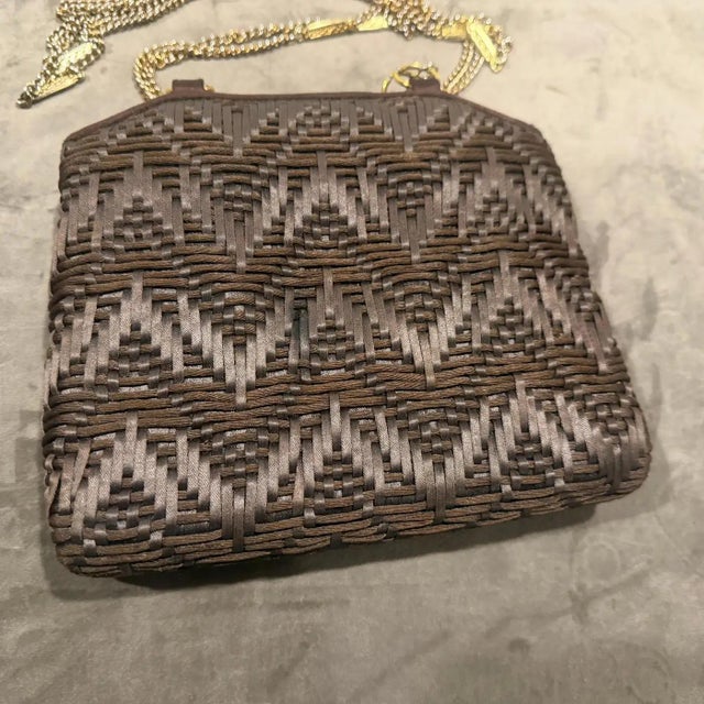 1960s Luxury Brown Woven Cotton and Brass Italian Evening Bag For Sale - Image 14 of 18