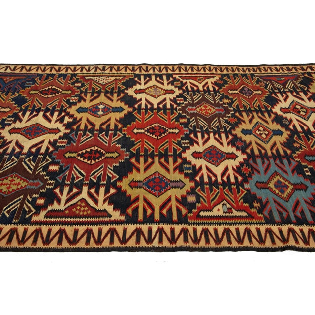 1900 - 1909 Blue Vintage Turkish Kilim Wool Rug With Allover Geometric Design For Sale - Image 5 of 9