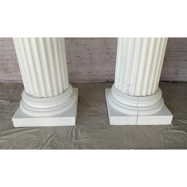 Very Large 8 Ft Neoclassical Fluted White Carved Wood Architectural Columns, a Pair For Sale In Tampa - Image 6 of 15