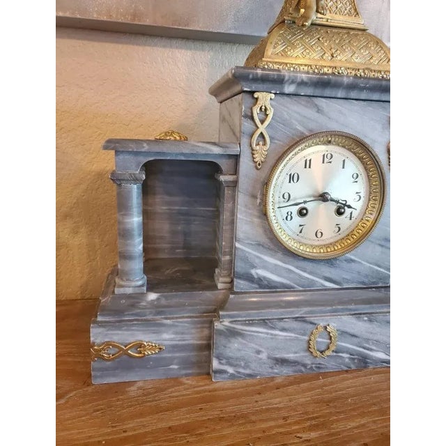 French French Napoleon III Period Marble Mantel Clock Set - Set of 3 For Sale - Image 3 of 11