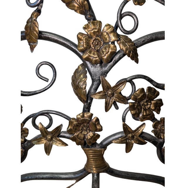 Mid 20th Century Mid-20th Century Hand-Forged Wrought Iron Candelabra With Applied Cast Brass Botanical Details For Sale - Image 5 of 11