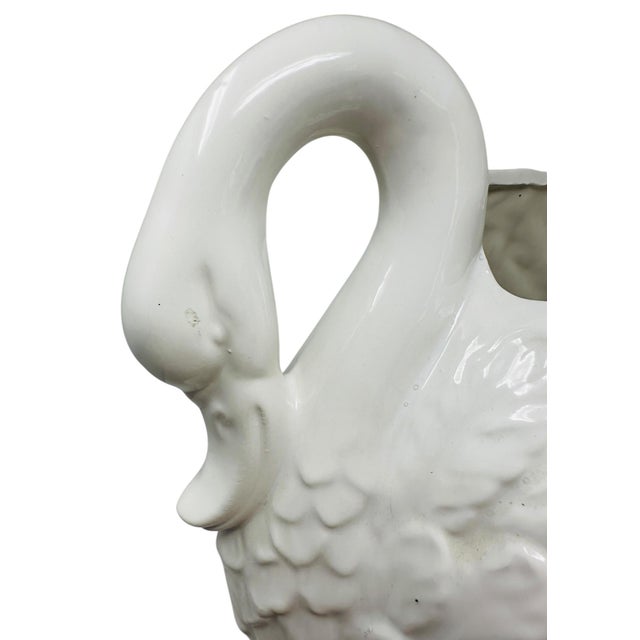 Ceramic Large Vintage 1970s Italian Blanc De Chine Swan Handled Urn – 16" For Sale - Image 7 of 16