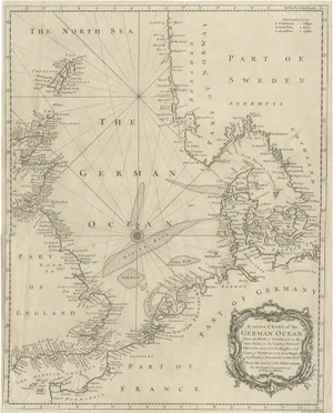 Antique Map of the North Sea from the English Channel to Norway and Sweden, 1746