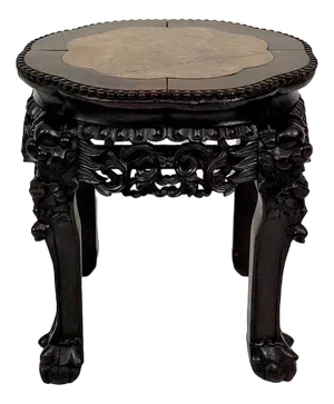 Asian Side Table in Wood Carved and Marble Top, 1880s