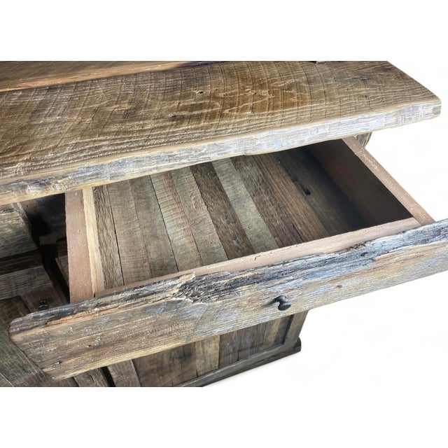 Farmhouse French Farmhouse Hutch: Reclaimed Barn Wood Step Back Cupboard For Sale - Image 3 of 8