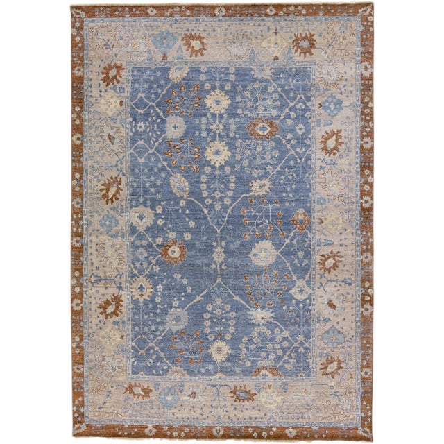 Blue Apadana's Artisan Collection Handmade Allover Designed Wool Rug For Sale - Image 11 of 11
