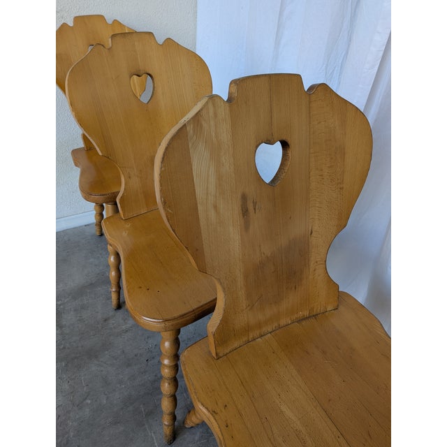 Vintage Tyrolean Farmhouse Heart Cutout Wooden Dining Chairs, 1970s, Set of 6 For Sale - Image 16 of 18