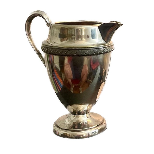 Mid-Century Modern 1940s Mid-Century Modern Regency Revival Gadroon Silver Plate on Copper Water Pitcher For Sale - Image 3 of 6