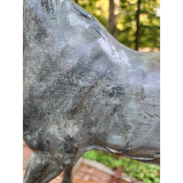 Late 20th Century Brass Horse Stallion Sculpture Patina Green Large For Sale - Image 9 of 12