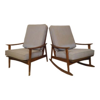 Mid-Century Modern Rocking Chair and Armchair For Sale