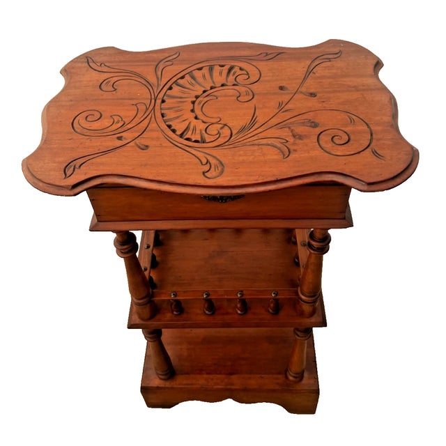 Antique Victorian Sewing Knitting Table Storage Cabinet Two Lower ...