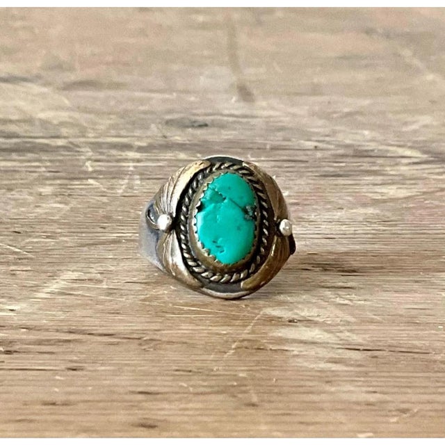Vintage Boho Turquoise Native American Sterling Silver Ring 7.75 For Sale - Image 11 of 12
