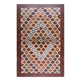 1940s Earth Tone Medallion Tribal Antique Dhurrie Kilim Cotton Rug 8' 9''x 13' 8'' Carpet For Sale