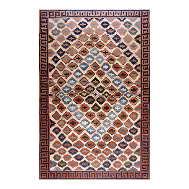 1940s Earth Tone Medallion Tribal Antique Dhurrie Kilim Cotton Rug 8' 9''x 13' 8'' Carpet For Sale