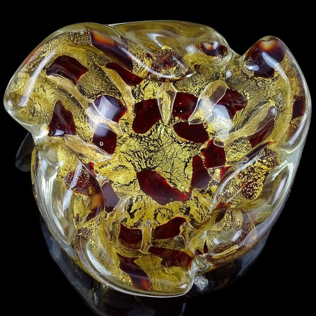 Beautiful vintage Murano hand blown gold flecks Italian art glass bowl or ashtray. Documented to the Barovier e Toso...