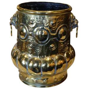 Brass Jardiniere Semi-Lobed With Lion Mask Side Handles, 19th Century