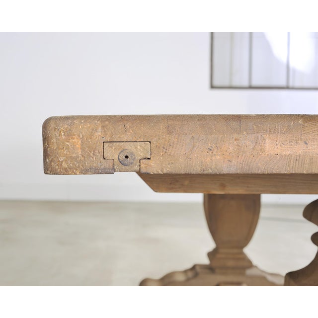 Country Italian Provincial Stripped Oak Trestle Dining Table 7 Ft For Sale - Image 10 of 18