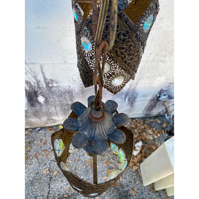 Copper 50s Jeweled Filigree Moroccan Inspired Chandelier For Sale - Image 8 of 12