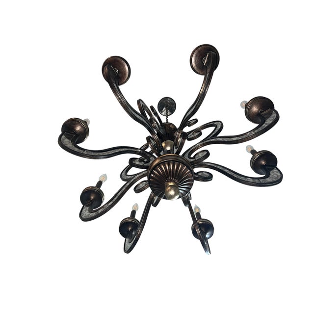 John-Richard John-Richard Eight Light Antique Bronze Mirrored Chandelier For Sale - Image 4 of 6