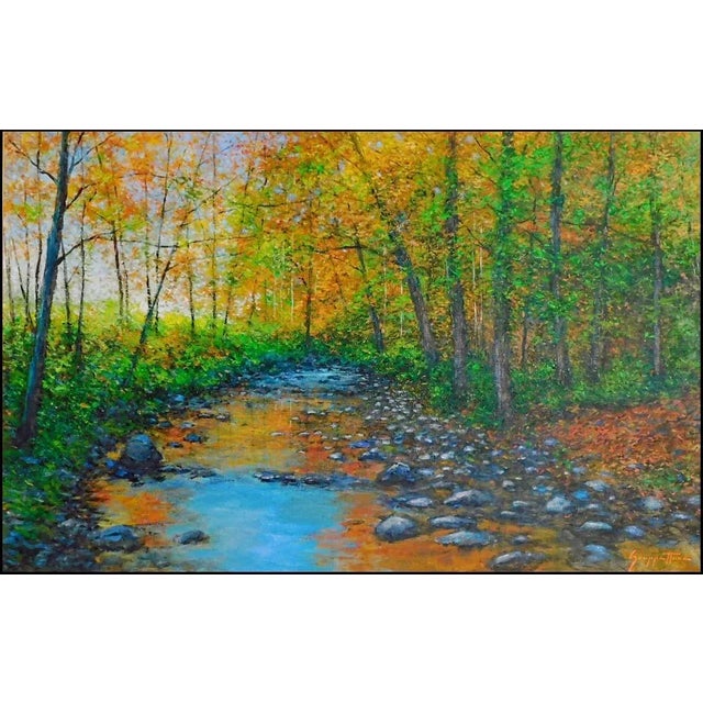 "Mystic Creek In Autumn" framed Original Oil on Canvas by James Scoppettone Hand Signed by the Artist museum mounted,...