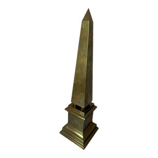 Vintage Brass Obelisk Sculpture – 22” Neoclassical Decor For Sale