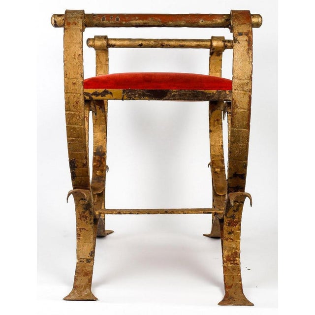 Set of Gilded Wrought Iron Curule Stools with Seats, Early 20th Century For Sale - Image 6 of 7