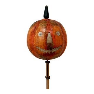 Vintage Metal Pumpkin Head Lantern on Wooden Pole For Sale