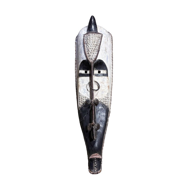 Vintage Large Fang Wooden Elongated Face Mask Gabon Africa 48" H For Sale In New York - Image 6 of 7