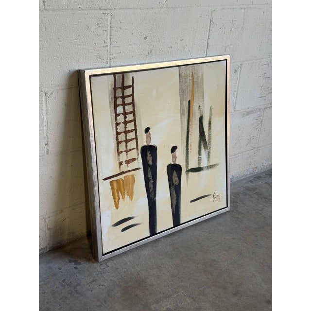 Two Men Painting Art Canvas Vintage Mid-Century Modern For Sale In Los Angeles - Image 6 of 10