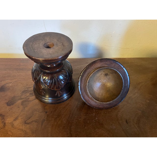 Wood Antique 19th Century English Regency Carved Treen Mahogany Urn For Sale - Image 7 of 12