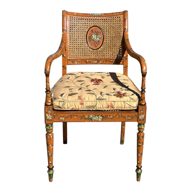 Late 20th Century English Adam’s Style Painted Cane Armchair For Sale In Houston - Image 6 of 16