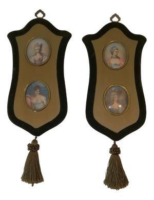 Frames with Curved Glass in Velvet and Tassel, 1950s, Set of 2