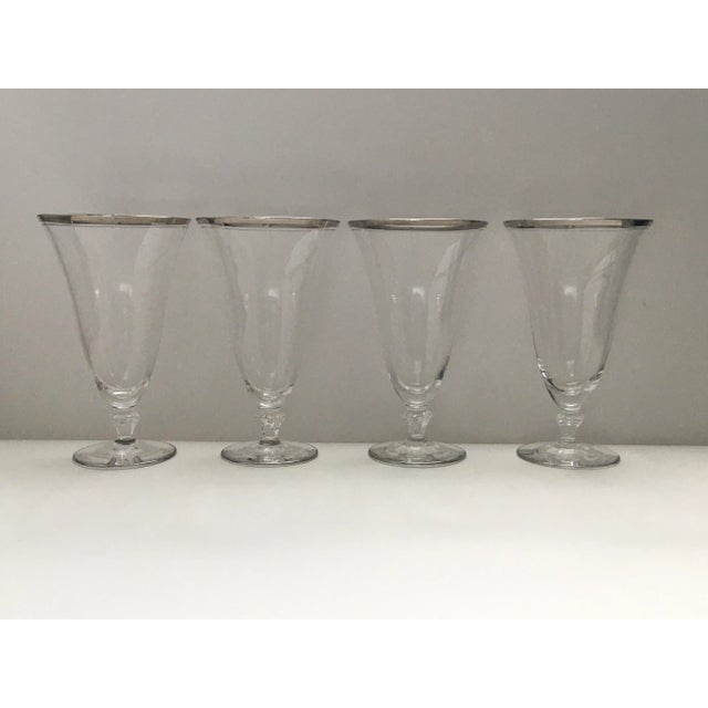 Hollywood Regency 1960s Platinum Rimmed Footed Water Glasses - Set of 4 For Sale - Image 3 of 11