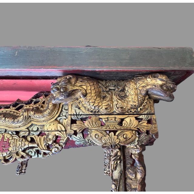 Red Late 19th Century Antique Chinese Carved Coffee Table For Sale - Image 8 of 12