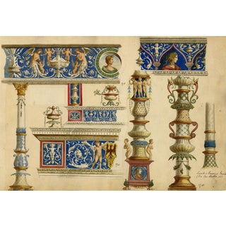 Josef Kott, Painted Facade of a House in Genoa via San Matteo 10, 1800s, Graphite and Paper For Sale